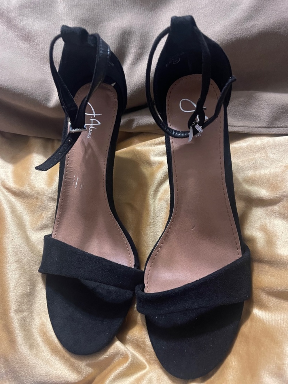 Elegant Black Ankle-Strap Heels with Suede Finish